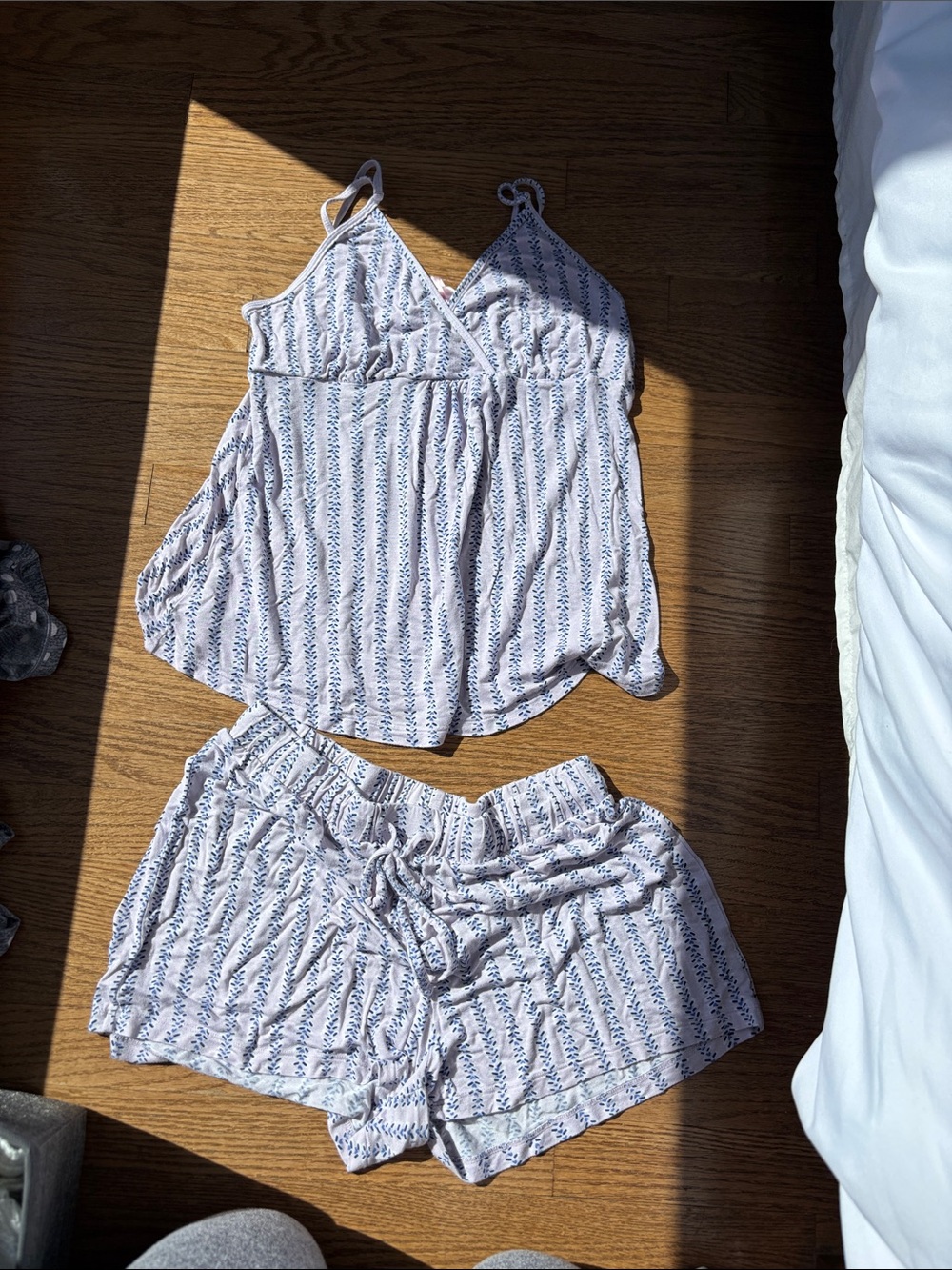 La Vie En Rose Light Blue & White Striped Cami Pajama Set